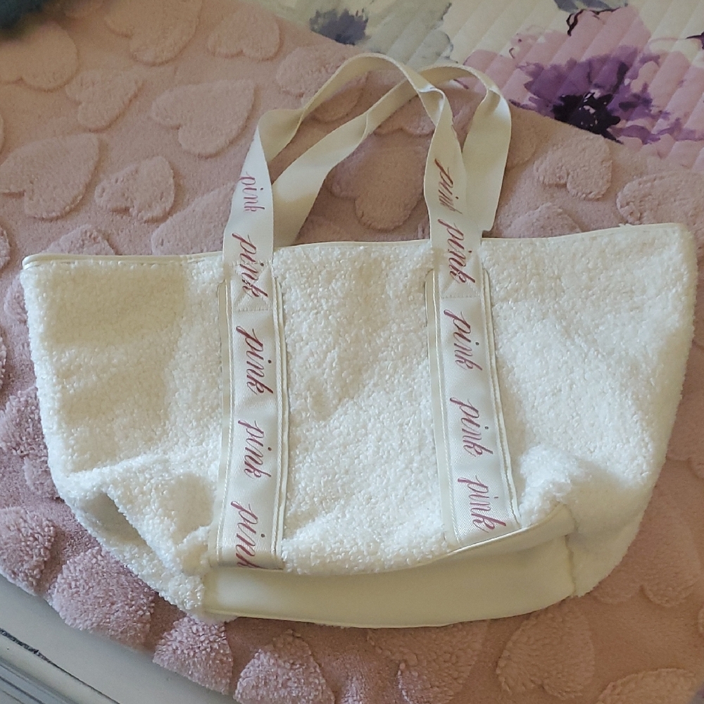 Elegant Cream Tote Bag with Pink Detailing